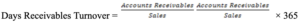 Days Receivables Turnover Formula